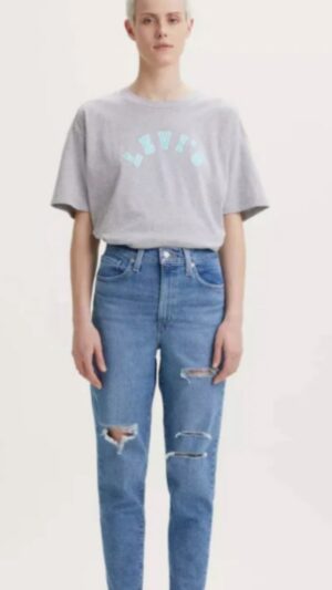Spodnie jeansowe damskie z rozdarciami High Waisted Mom Jeans wysoki stan Levi`s 23/29