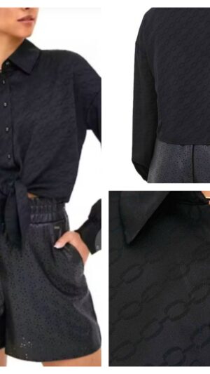 Koszula damska z wiązaniem i monogramem czarna Guess L