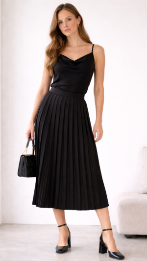 Spódnica damska plisowana elegancka midi czarna Reserved L