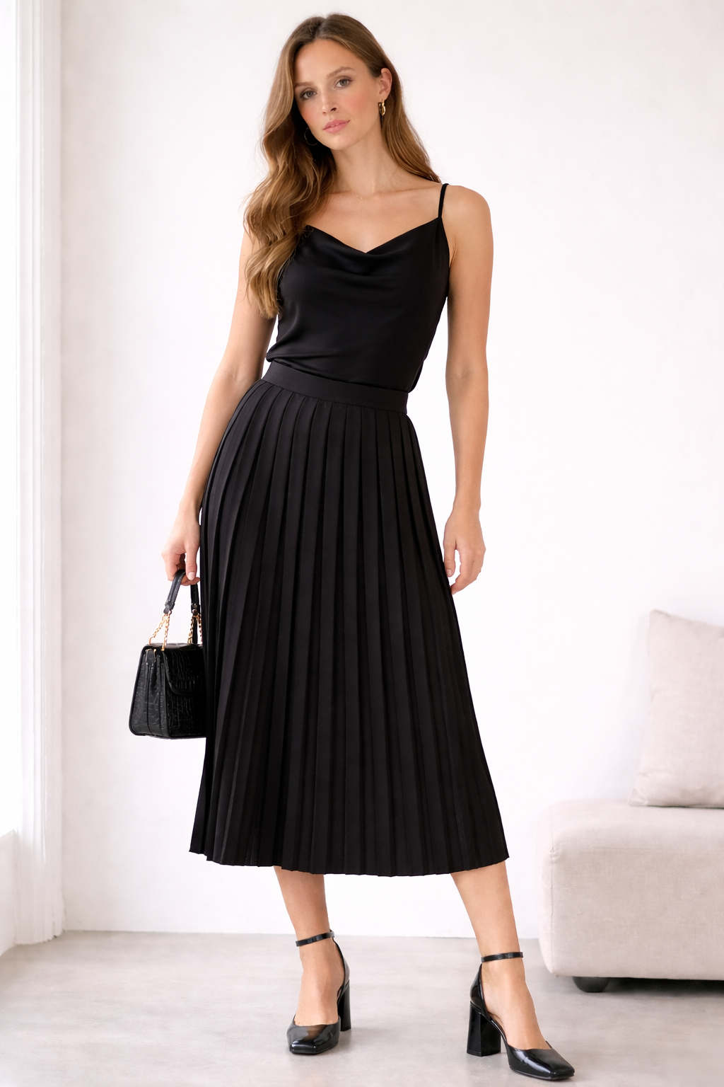 Spódnica damska plisowana elegancka midi czarna Reserved L
