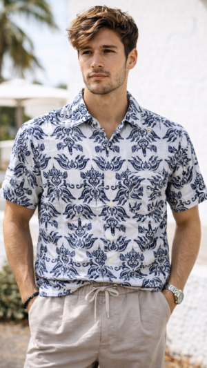 Koszula męska z krótkim rękawem wzorzysta regular fit bawełna Only&Sons L