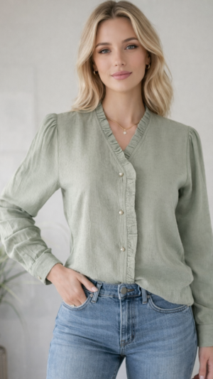 Elegancka bluzka damska bawełna oliwkowa S/M