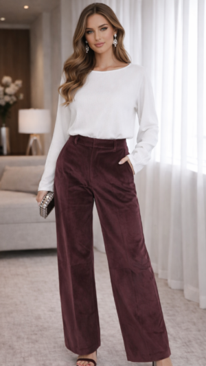 Spodnie damskie materiałowe welurowe szerokie nogawki burgundowe Levi’s 24/31