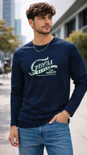 Koszulka męska longsleeve slim fit granat Guess M