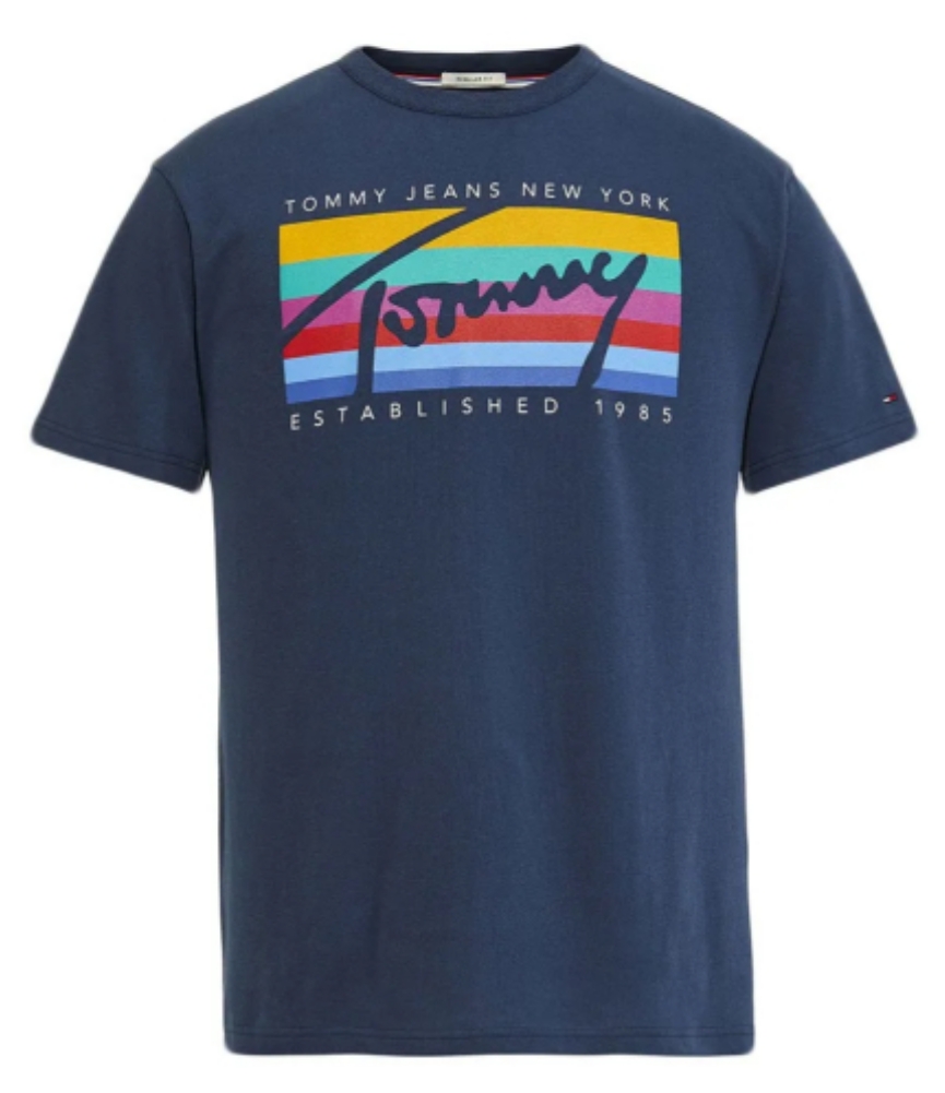 T-shirt męski bawełniany z nadrukiem logo Tommy Jeans granatowy S - obrazek 3