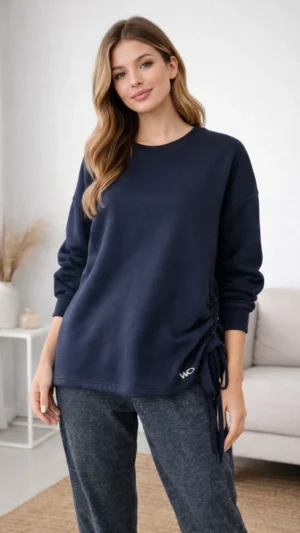 Bluza damska oversize z troczkami po bokach granatowa Workout M/L