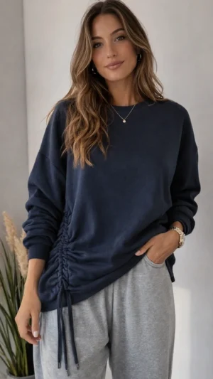 Bluza damska oversize z troczkami po bokach granatowa Workout M/L