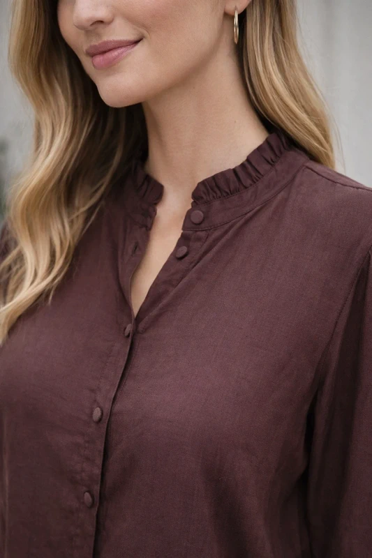 Koszula damska ze stójką brązowa 100% wiskoza S - obrazek 2