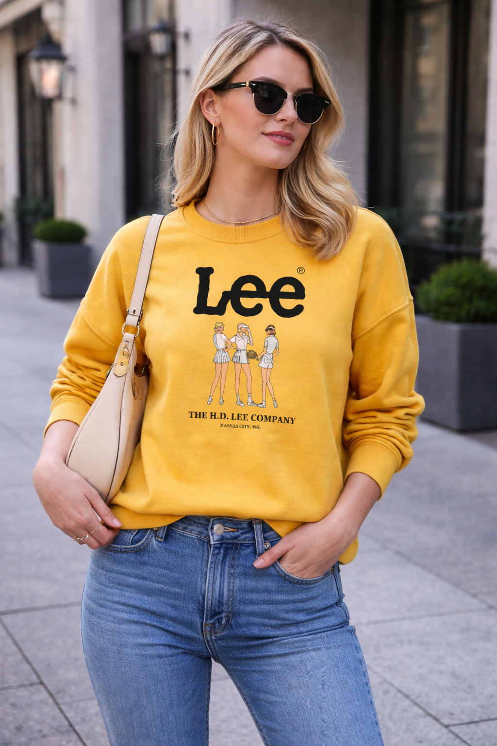 Bluza damska oversize żółta z nadrukiem logo Lee S/M/L