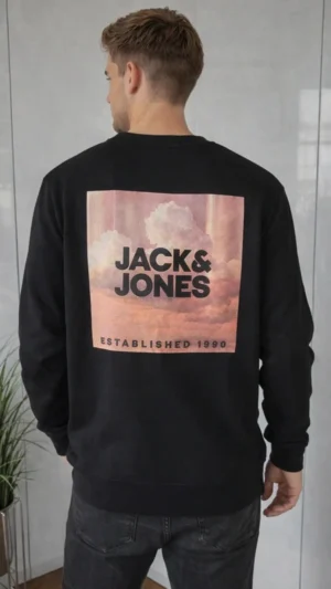 Bluza męska z aplikacją na plecach czarna Jack&Jones M