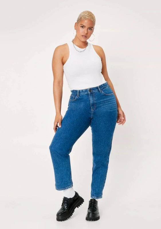 Spodnie jeansy damskie high waist wysoki stan 100% bawełna plusn size 48