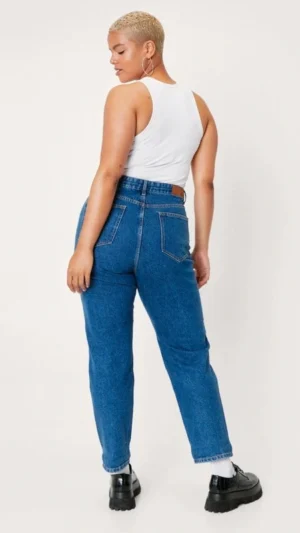 Spodnie jeansy damskie high waist wysoki stan 100% bawełna plusn size 48