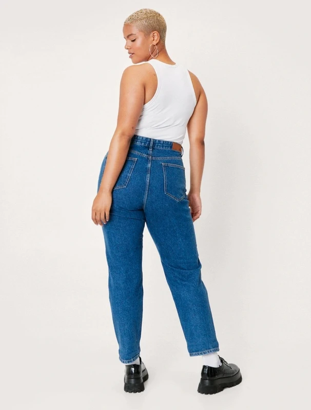 Spodnie jeansy damskie high waist wysoki stan 100% bawełna plusn size 48 - obrazek 2