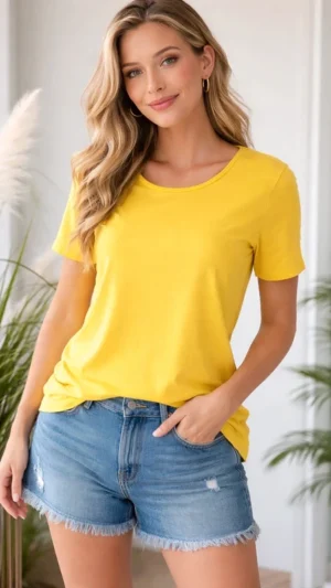 T-shirt damski gładki basic żółty 100% bawełna S